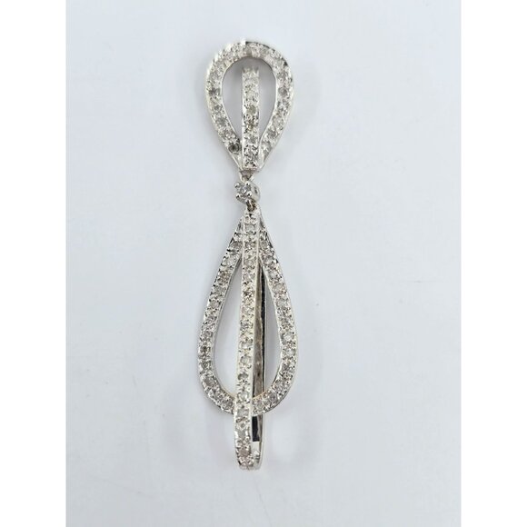 Unique 10K Solid White Gold Designer Drop Dangle Motion Diamond Charm Pendant